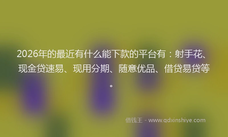 2026年的最近有什么能下款的平台有：射手花、现金贷速易、现用分期、随意优品、借贷易贷等。