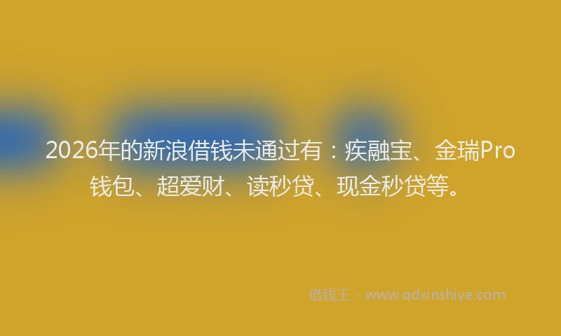 2026年的新浪借钱未通过有：疾融宝、金瑞Pro钱包、超爱财、读秒贷、现金秒贷等。