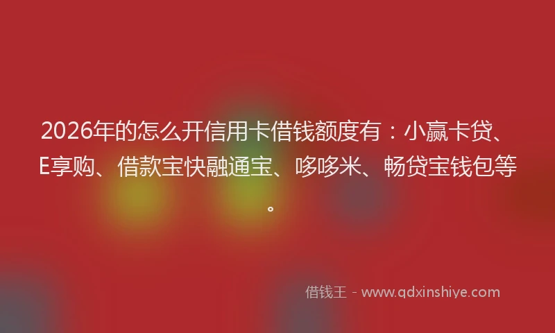 2026年的怎么开信用卡借钱额度有：小赢卡贷、E享购、借款宝快融通宝、哆哆米、畅贷宝钱包等。