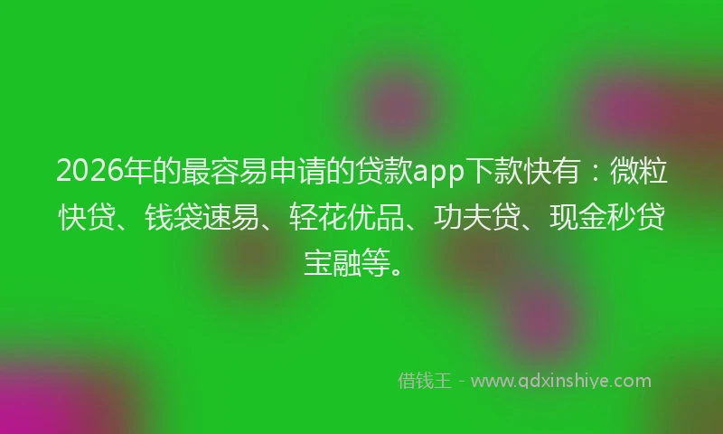 2026年的最容易申请的贷款app下款快有：微粒快贷、钱袋速易、轻花优品、功夫贷、现金秒贷宝融等。