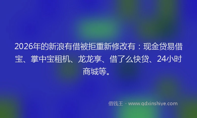 2026年的新浪有借被拒重新修改有：现金贷易借宝、掌中宝租机、龙龙享、借了么快贷、24小时商城等。