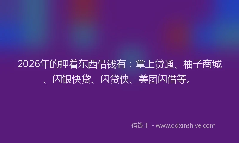 2026年的押着东西借钱有：掌上贷通、柚子商城、闪银快贷、闪贷侠、美团闪借等。