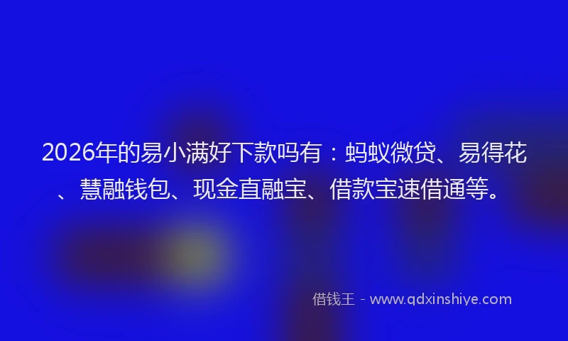 2026年的易小满好下款吗有：蚂蚁微贷、易得花、慧融钱包、现金直融宝、借款宝速借通等。