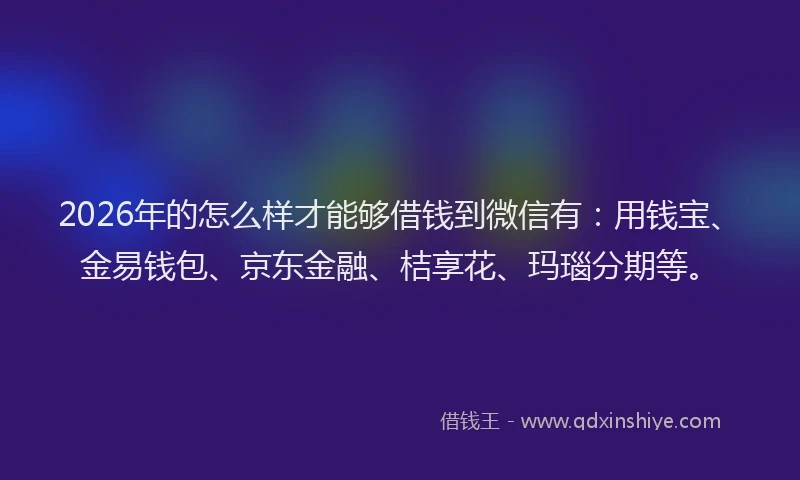 2026年的怎么样才能够借钱到微信有：用钱宝、金易钱包、京东金融、桔享花、玛瑙分期等。