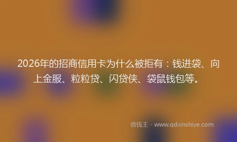 2026年的招商信用卡为什么被拒有：钱进袋、向上金服、粒粒贷、闪贷侠、袋鼠钱包等。