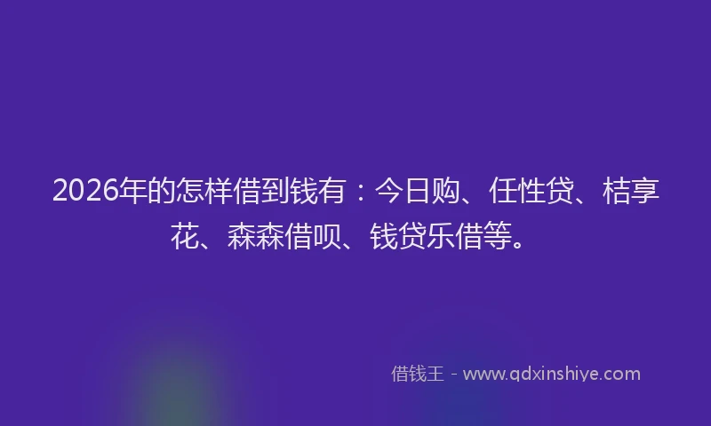 2026年的怎样借到钱有：今日购、任性贷、桔享花、森森借呗、钱贷乐借等。