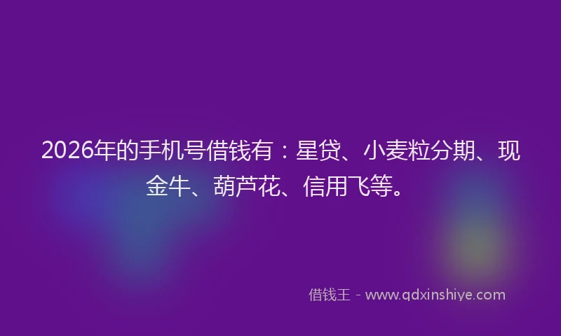 2026年的手机号借钱有：星贷、小麦粒分期、现金牛、葫芦花、信用飞等。
