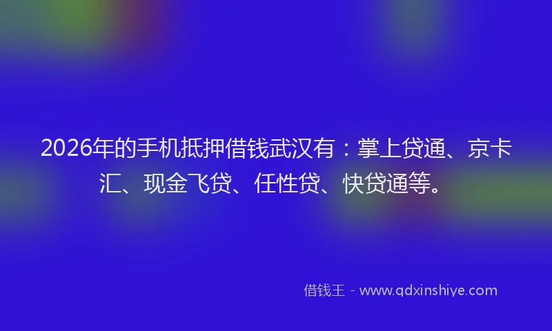 2026年的手机抵押借钱武汉有：掌上贷通、京卡汇、现金飞贷、任性贷、快贷通等。