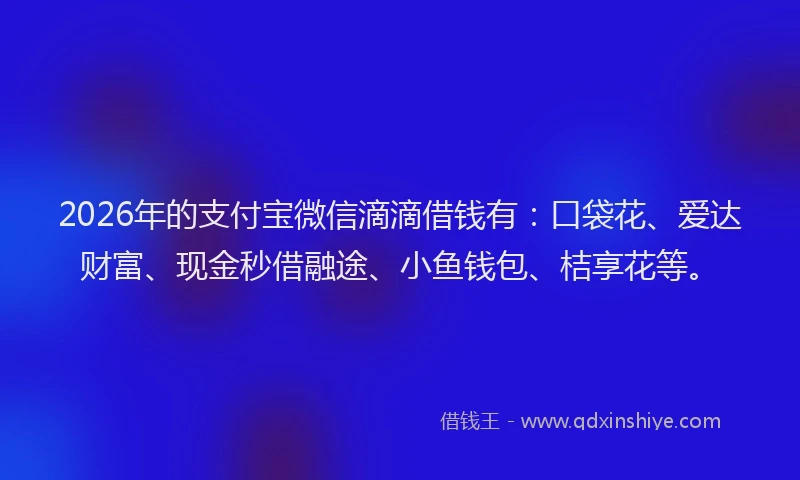 2026年的支付宝微信滴滴借钱有:口袋花、爱达财富、现金秒借融途、小鱼钱包、桔享花等。