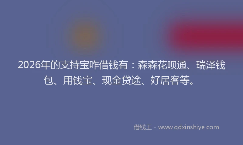 2026年的支持宝咋借钱有：森森花呗通、瑞泽钱包、用钱宝、现金贷途、好居客等。