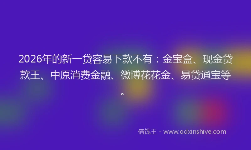 2026年的新一贷容易下款不有：金宝盒、现金贷款王、中原消费金融、微博花花金、易贷通宝等。