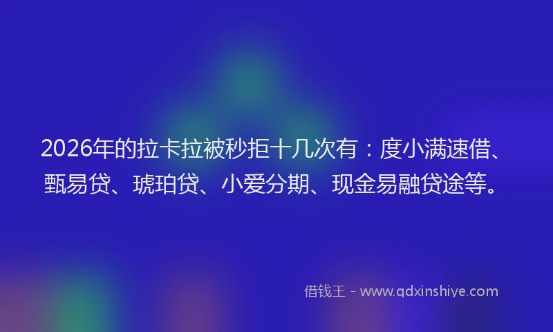 2026年的拉卡拉被秒拒十几次有：度小满速借、甄易贷、琥珀贷、小爱分期、现金易融贷途等。