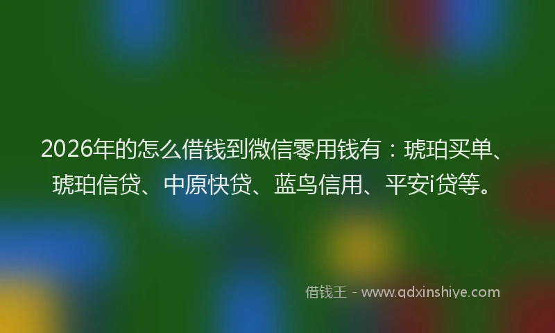 2026年的怎么借钱到微信零用钱有：琥珀买单、琥珀信贷、中原快贷、蓝鸟信用、平安i贷等。