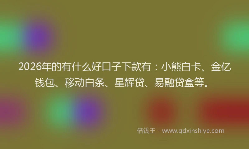2026年的有什么好口子下款有：小熊白卡、金亿钱包、移动白条、星辉贷、易融贷盒等。