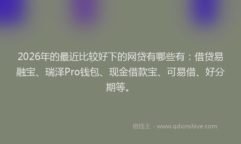 2026年的最近比较好下的网贷有哪些有：借贷易融宝、瑞泽Pro钱包、现金借款宝、可易借、好分期等。