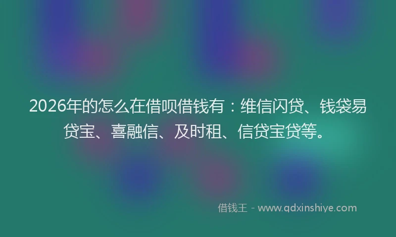 2026年的怎么在借呗借钱有：维信闪贷、钱袋易贷宝、喜融信、及时租、信贷宝贷等。