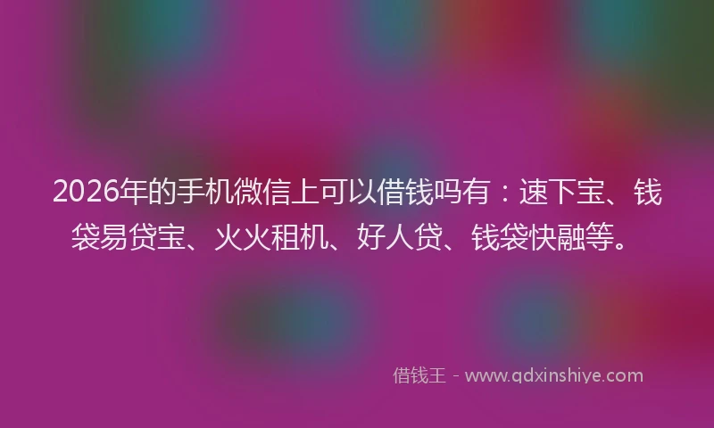 2026年的手机微信上可以借钱吗有：速下宝、钱袋易贷宝、火火租机、好人贷、钱袋快融等。