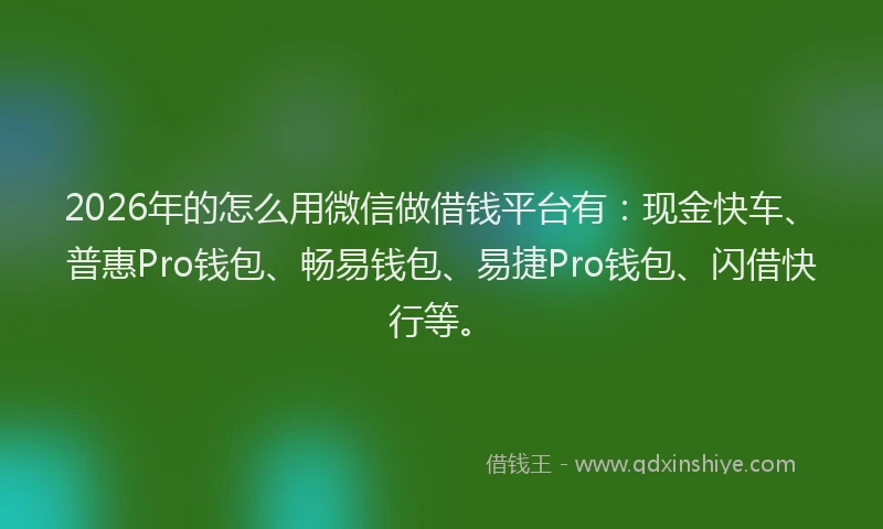 2026年的怎么用微信做借钱平台有：现金快车、普惠Pro钱包、畅易钱包、易捷Pro钱包、闪借快行等。