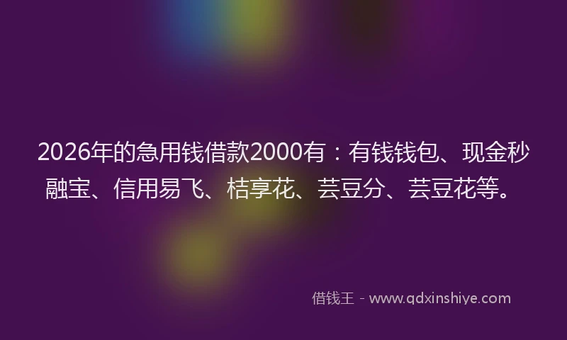 2026年的急用钱借款2000有：有钱钱包、现金秒融宝、信用易飞、桔享花、芸豆分、芸豆花等。