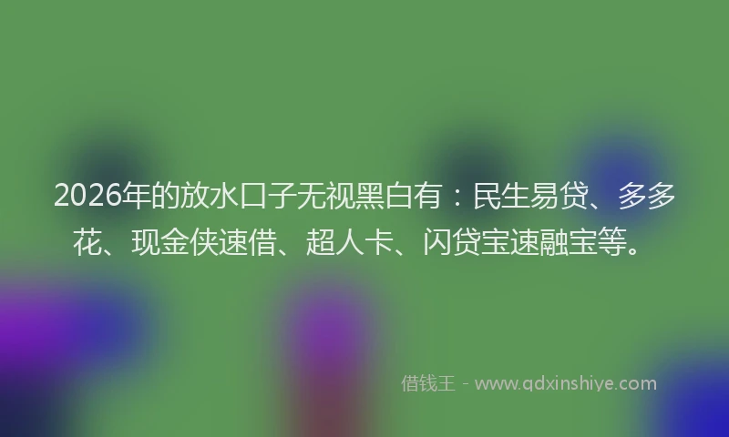 2026年的放水口子无视黑白有：民生易贷、多多花、现金侠速借、超人卡、闪贷宝速融宝等。