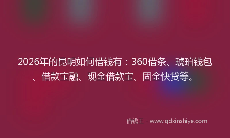 2026年的昆明如何借钱有:360借条、琥珀钱包、借款宝融、现金借款宝、固金快贷等。