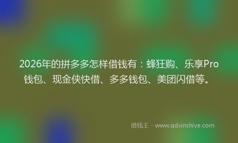 2026年的拼多多怎样借钱有：蜂狂购、乐享Pro钱包、现金侠快借、多多钱包、美团闪借等。