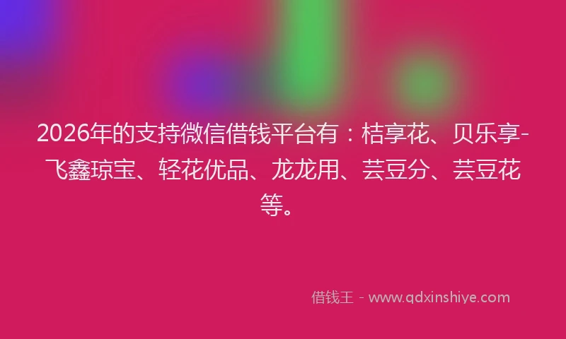 2026年的支持微信借钱平台有：桔享花、贝乐享-飞鑫琼宝、轻花优品、龙龙用、芸豆分、芸豆花等。