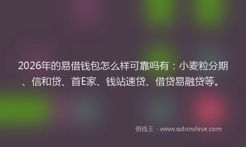 2026年的易借钱包怎么样可靠吗有:小麦粒分期、信和贷、首E家、钱站速贷、借贷易融贷等。