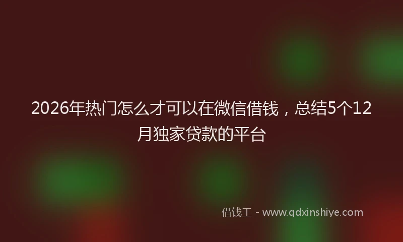 2026年热门怎么才可以在微信借钱，总结5个12月独家贷款的平台
