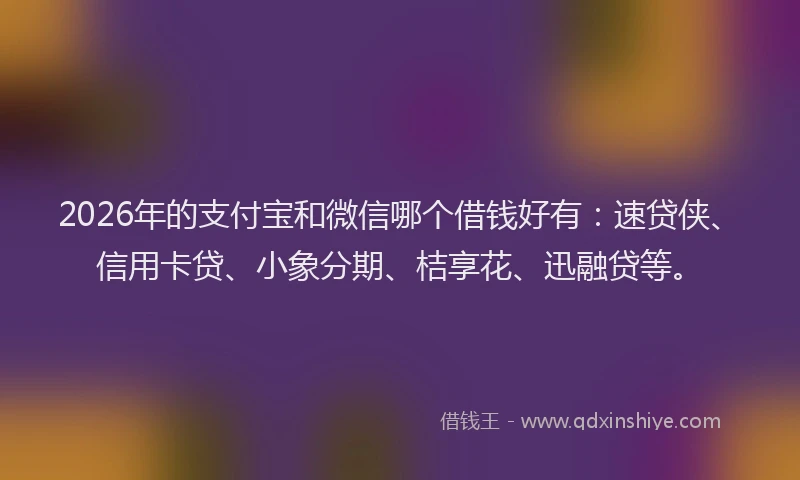 2026年的支付宝和微信哪个借钱好有：速贷侠、信用卡贷、小象分期、桔享花、迅融贷等。