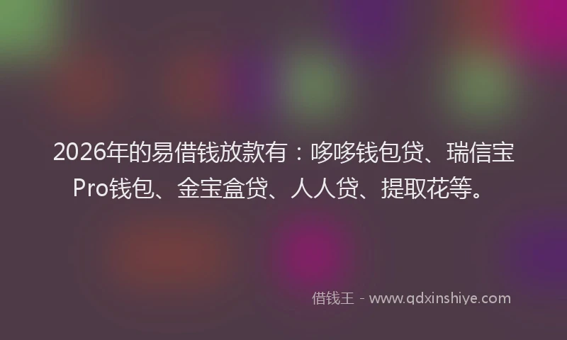 2026年的易借钱放款有：哆哆钱包贷、瑞信宝Pro钱包、金宝盒贷、人人贷、提取花等。