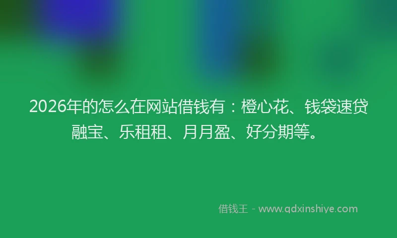 2026年的怎么在网站借钱有:橙心花、钱袋速贷融宝、乐租租、月月盈、好分期等。