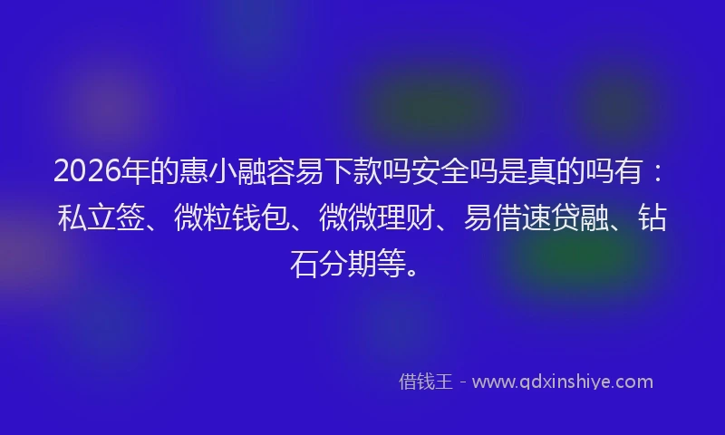 2026年的惠小融容易下款吗安全吗是真的吗有：私立签、微粒钱包、微微理财、易借速贷融、钻石分期等。