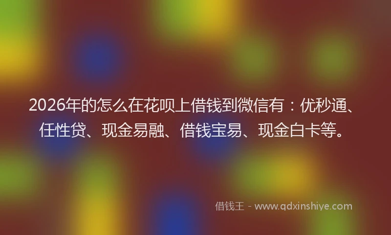 2026年的怎么在花呗上借钱到微信有:优秒通、任性贷、现金易融、借钱宝易、现金白卡等。