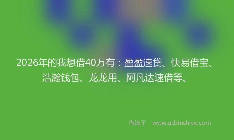 2026年的我想借40万有：盈盈速贷、快易借宝、浩瀚钱包、龙龙用、阿凡达速借等。