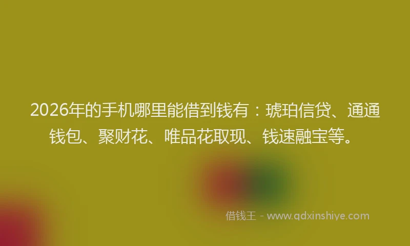 2026年的手机哪里能借到钱有：琥珀信贷、通通钱包、聚财花、唯品花取现、钱速融宝等。
