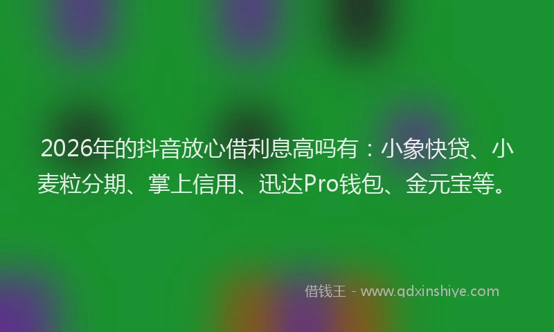 2026年的抖音放心借利息高吗有：小象快贷、小麦粒分期、掌上信用、迅达Pro钱包、金元宝等。