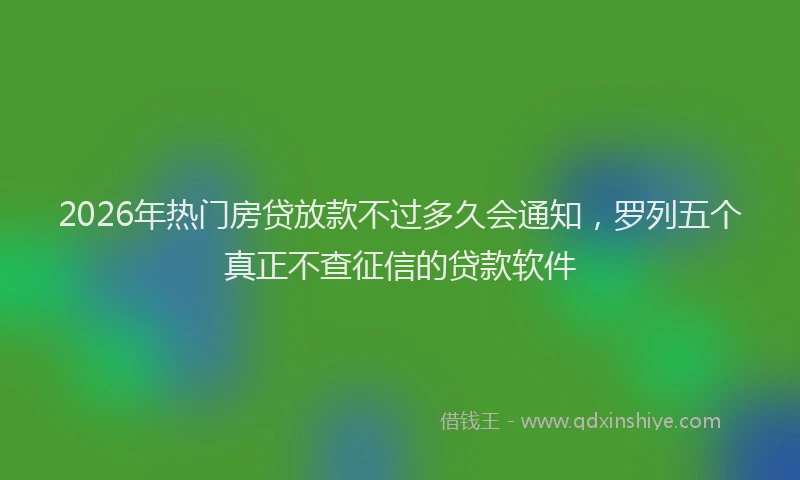 2026年热门房贷放款不过多久会通知,罗列五个真正不查征信的贷款软件