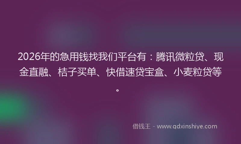 2026年的急用钱找我们平台有:腾讯微粒贷、现金直融、桔子买单、快借速贷宝盒、小麦粒贷等。