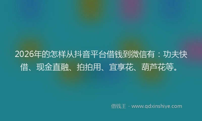 2026年的怎样从抖音平台借钱到微信有：功夫快借、现金直融、拍拍用、宜享花、葫芦花等。