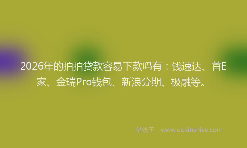 2026年的拍拍贷款容易下款吗有：钱速达、首E家、金瑞Pro钱包、新浪分期、极融等。
