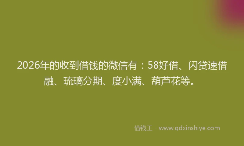2026年的收到借钱的微信有：58好借、闪贷速借融、琉璃分期、度小满、葫芦花等。