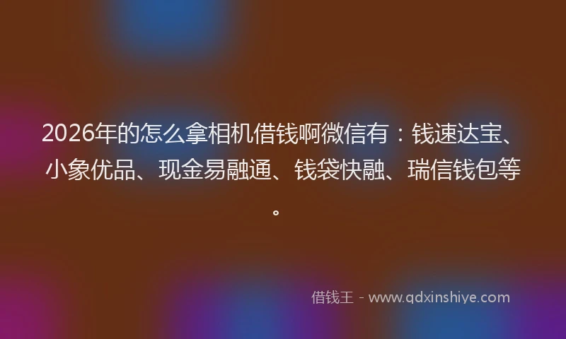 2026年的怎么拿相机借钱啊微信有:钱速达宝、小象优品、现金易融通、钱袋快融、瑞信钱包等。