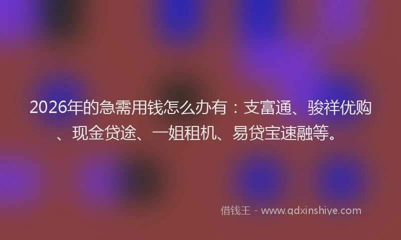 2026年的急需用钱怎么办有：支富通、骏祥优购、现金贷途、一姐租机、易贷宝速融等。