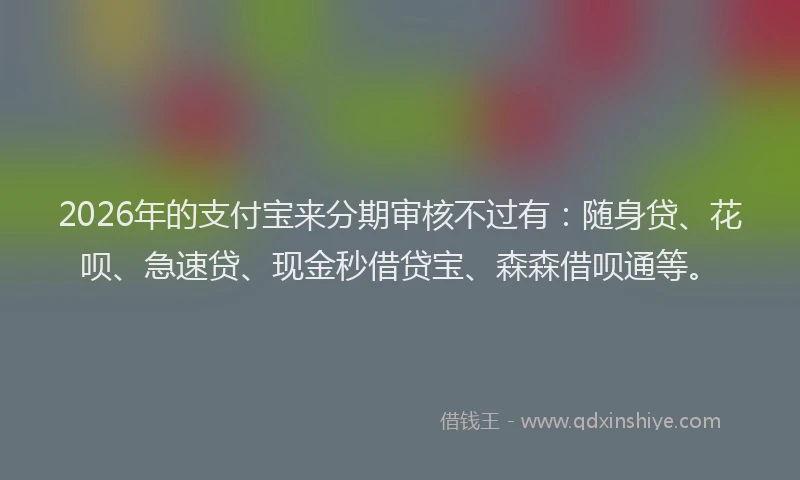 2026年的支付宝来分期审核不过有:随身贷、花呗、急速贷、现金秒借贷宝、森森借呗通等。