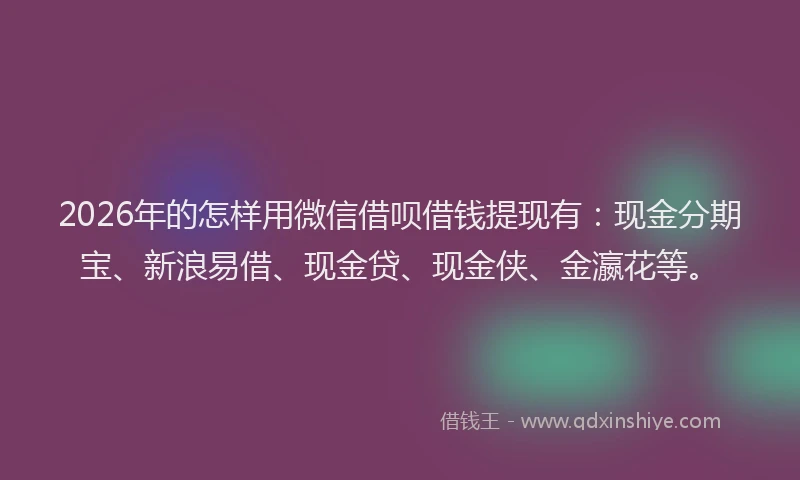 2026年的怎样用微信借呗借钱提现有：现金分期宝、新浪易借、现金贷、现金侠、金瀛花等。