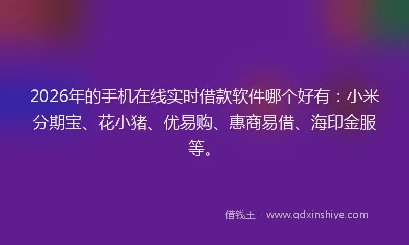 2026年的手机在线实时借款软件哪个好有：小米分期宝、花小猪、优易购、惠商易借、海印金服等。