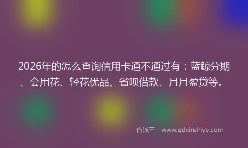 2026年的怎么查询信用卡通不通过有：蓝鲸分期、会用花、轻花优品、省呗借款、月月盈贷等。