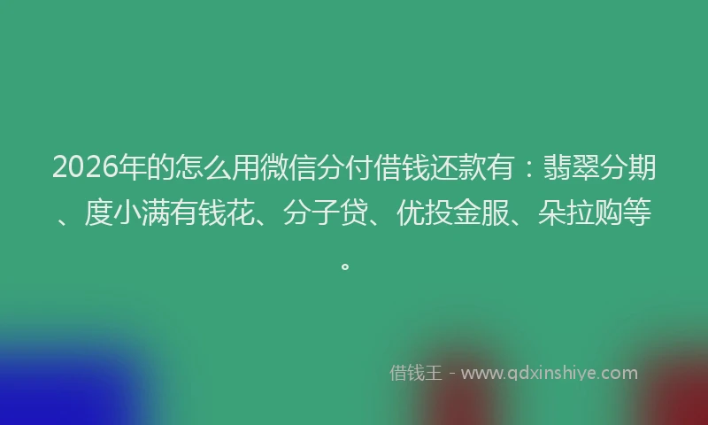 2026年的怎么用微信分付借钱还款有:翡翠分期、度小满有钱花、分子贷、优投金服、朵拉购等。