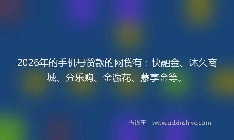 2026年的手机号贷款的网贷有:快融金、沐久商城、分乐购、金瀛花、蒙享金等。